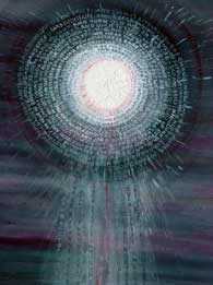 Close-up of moon in Swartz painting: An hour of changing scenes