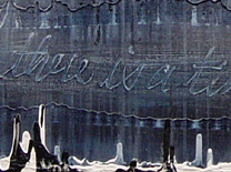 detail of Swartz painting There is a Time showing some of the words written in painting