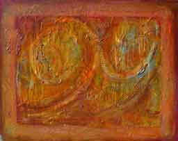 Color image of Swartz painting: The brief sun flames the ice in windless cold that is the heart's heat