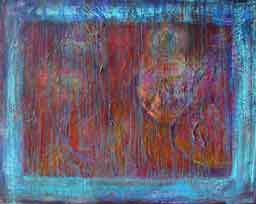 Color image of Swartz painting: The brief sun flames the ice in windless cold that is the heart's heat